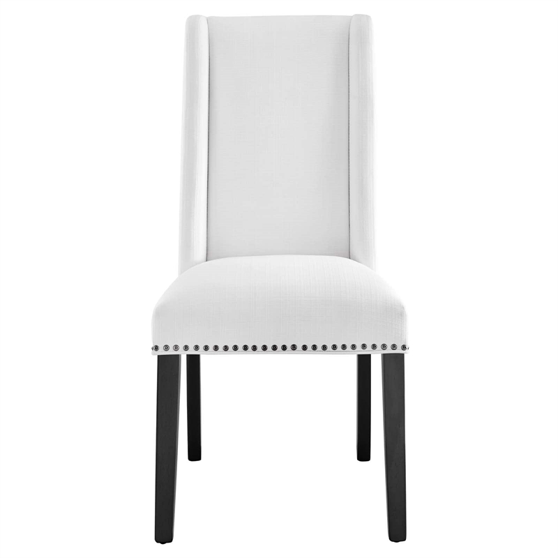 Modway Baron Solid Wood and Polyester Fabric Dining Chairs in White (Set of 2)