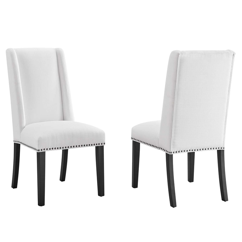 Modway Baron Solid Wood and Polyester Fabric Dining Chairs in White (Set of 2)