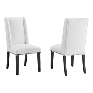 modway baron solid wood and polyester fabric dining chairs in white (set of 2)
