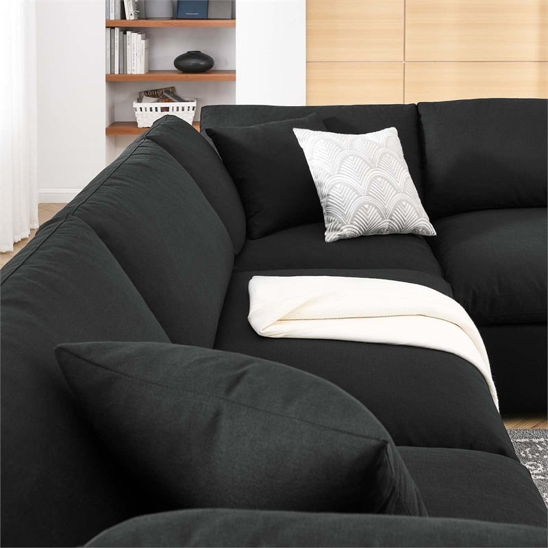 Modway Commix 6-Piece Down Filled Overstuffed Fabric Sectional Sofa Set in Black