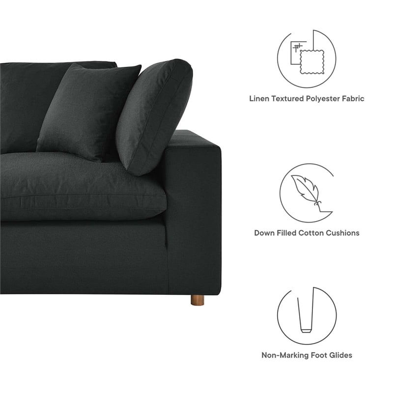 Modway Commix 6-Piece Down Filled Overstuffed Fabric Sectional Sofa Set in Black