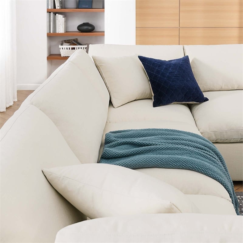 Modway Commix 6-Piece Down Filled Overstuffed Fabric Sectional Sofa Set in Beige