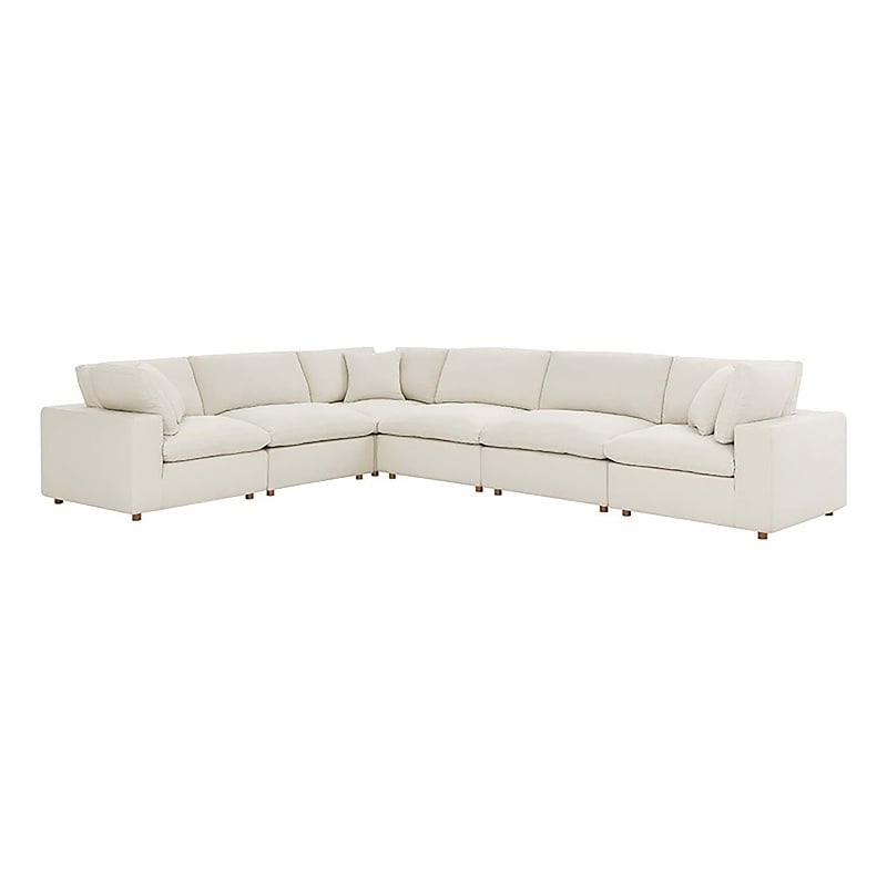 Modway Commix 6-Piece Down Filled Overstuffed Fabric Sectional Sofa Set in Beige