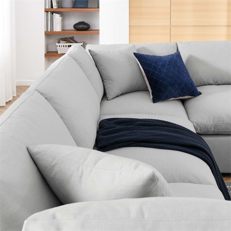 Modway Commix 6-Piece Down Filled Overstuffed Fabric Sectional Sofa Set in Gray