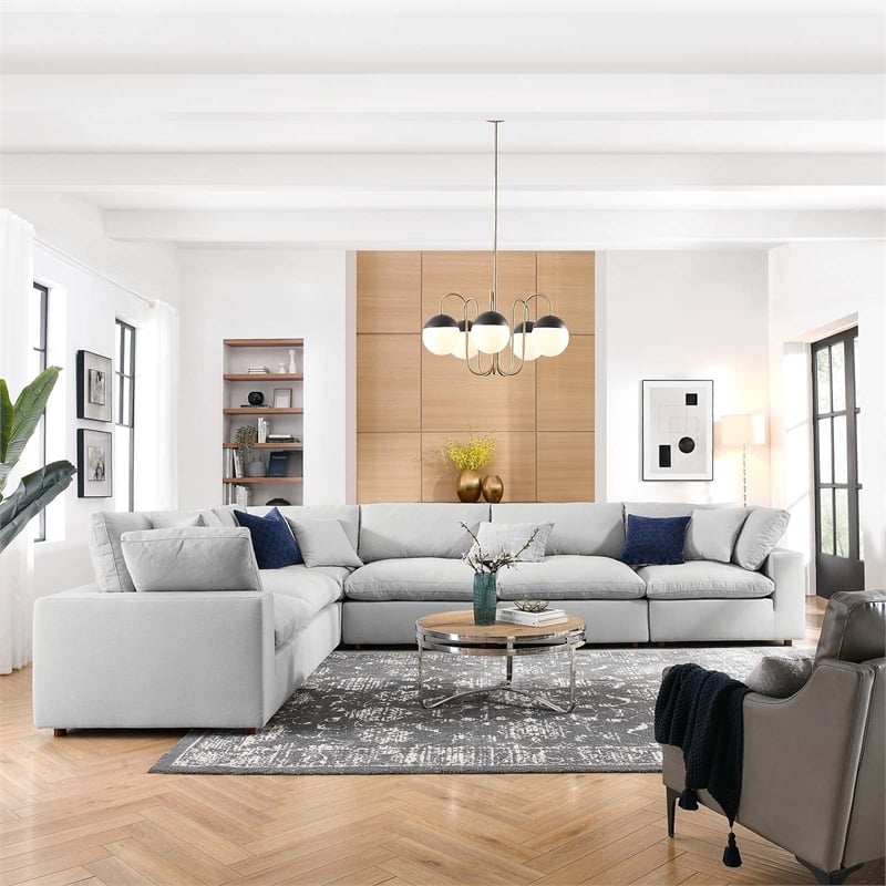 Modway Commix 6-Piece Down Filled Overstuffed Fabric Sectional Sofa Set in Gray