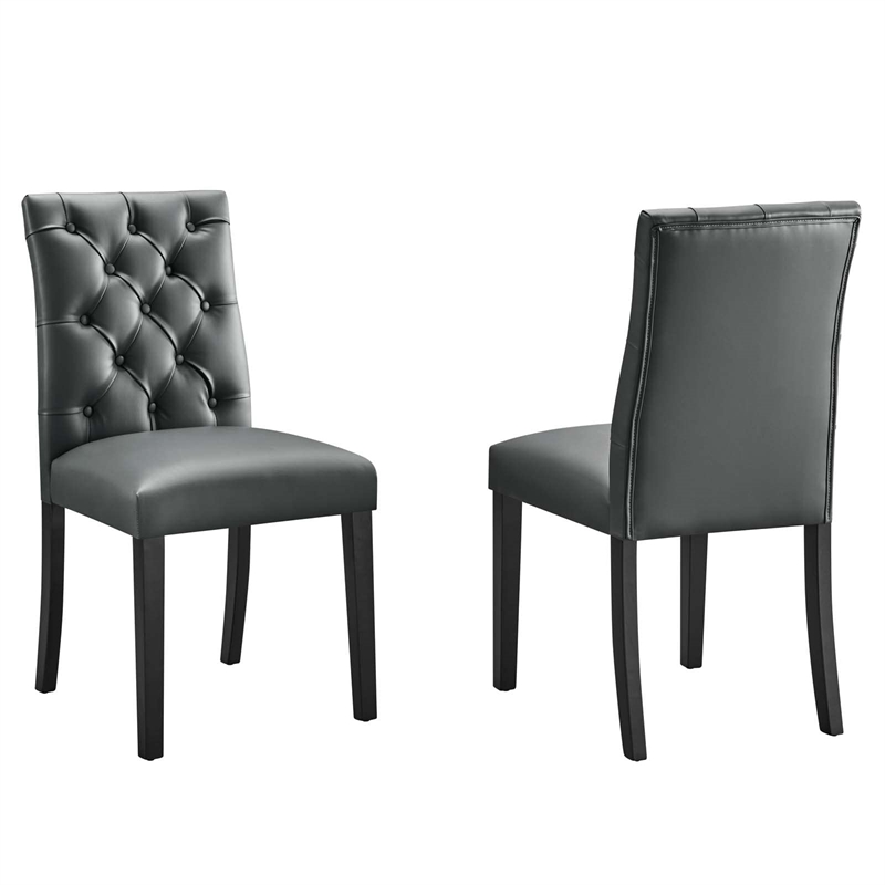 Modway Duchess Solid Wood and Vinyl Dining Chairs in Gray (Set of 2)
