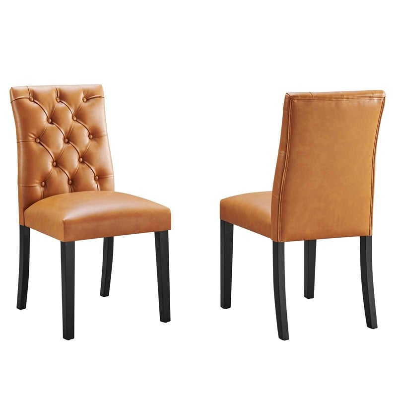Modway Duchess Solid Wood and Vinyl Dining Chairs in Tan (Set of 2)