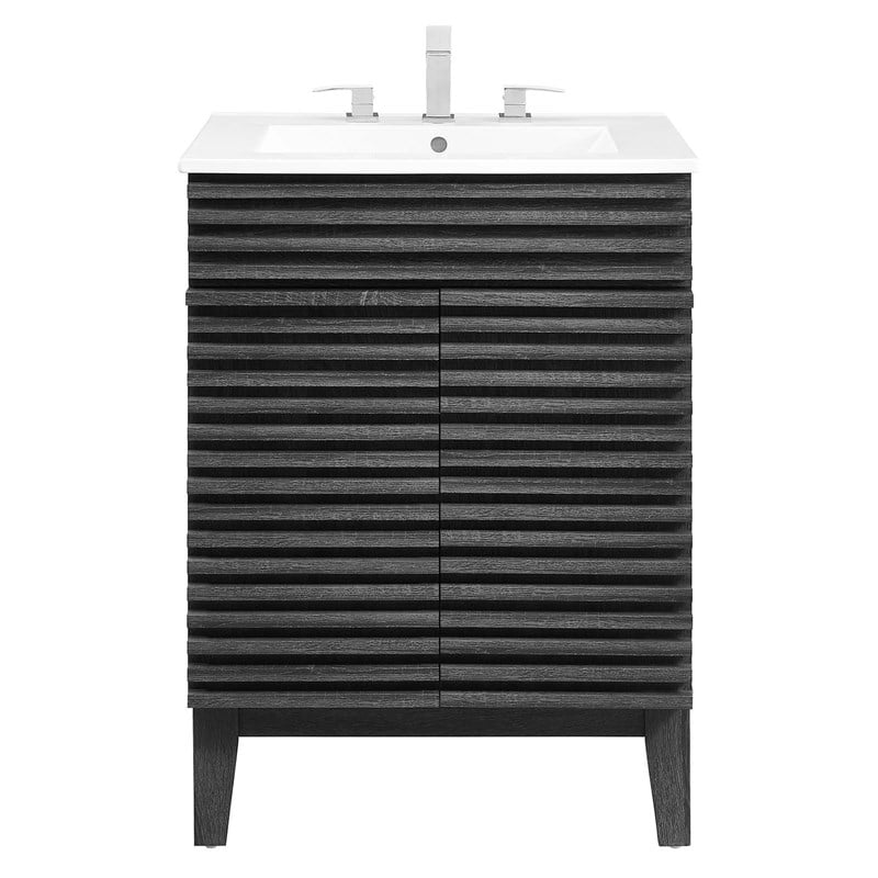 Modway Render Modern Style Wood Bathroom Vanity in Charcoal/White