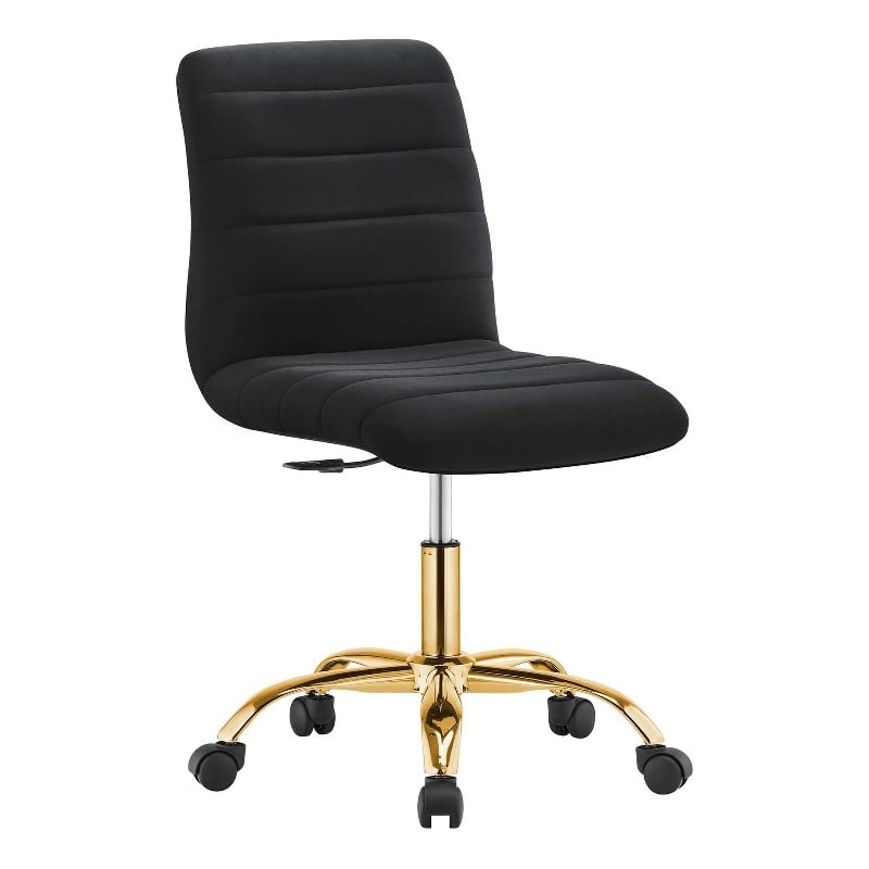 Modway Ripple Performance Velvet Office Armless Chair in Gold/Black