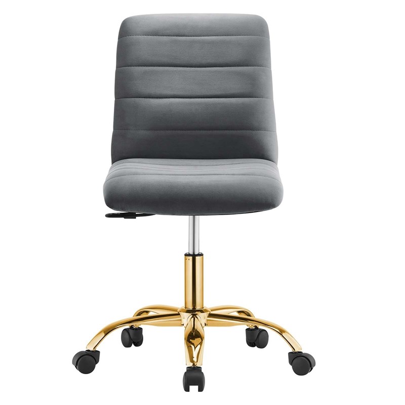Modway Ripple Performance Velvet Office Armless Chair in Gold/Gray