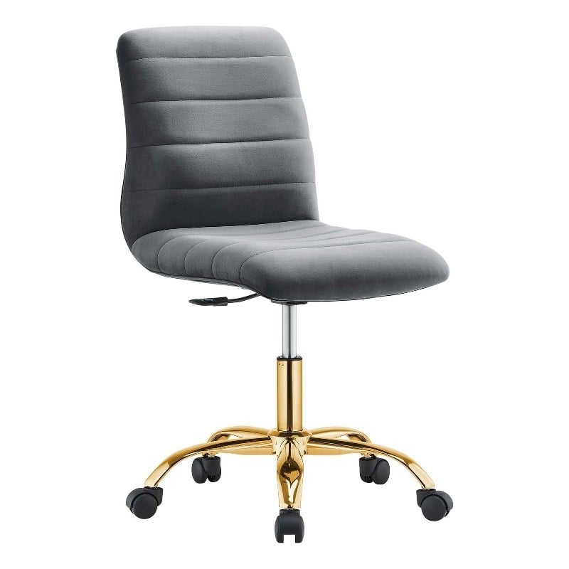 Modway Ripple Performance Velvet Office Armless Chair in Gold/Gray