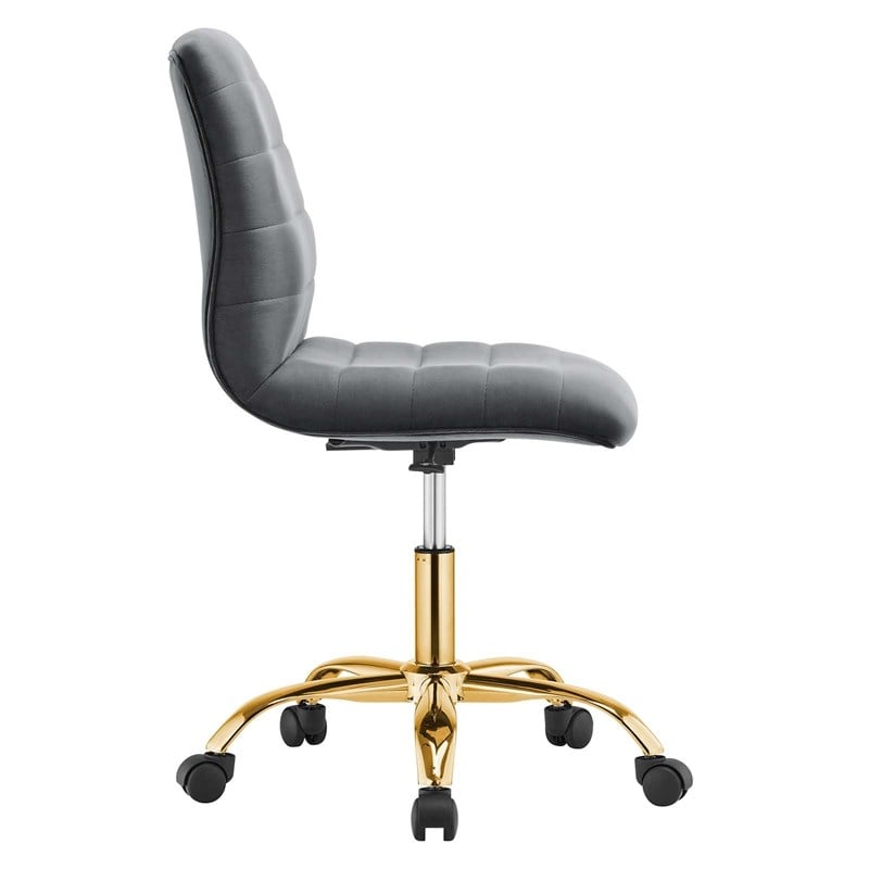 Modway Ripple Performance Velvet Office Armless Chair in Gold/Gray