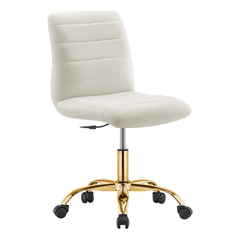 Modway Ripple Performance Velvet Office Armless Chair in Gold/Ivory