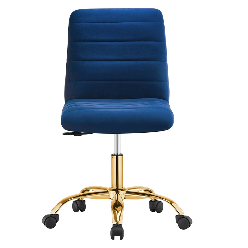 Modway Ripple Performance Velvet Office Armless Chair in Gold/Navy
