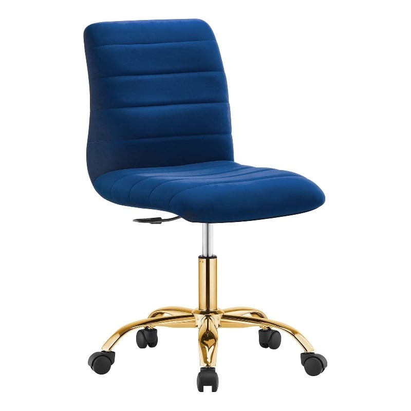Modway Ripple Performance Velvet Office Armless Chair in Gold/Navy