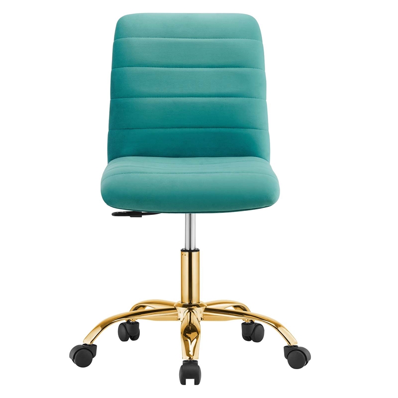 Modway Ripple Performance Velvet Office Armless Chair in Gold/Teal