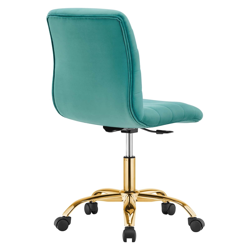 Modway Ripple Performance Velvet Office Armless Chair in Gold/Teal
