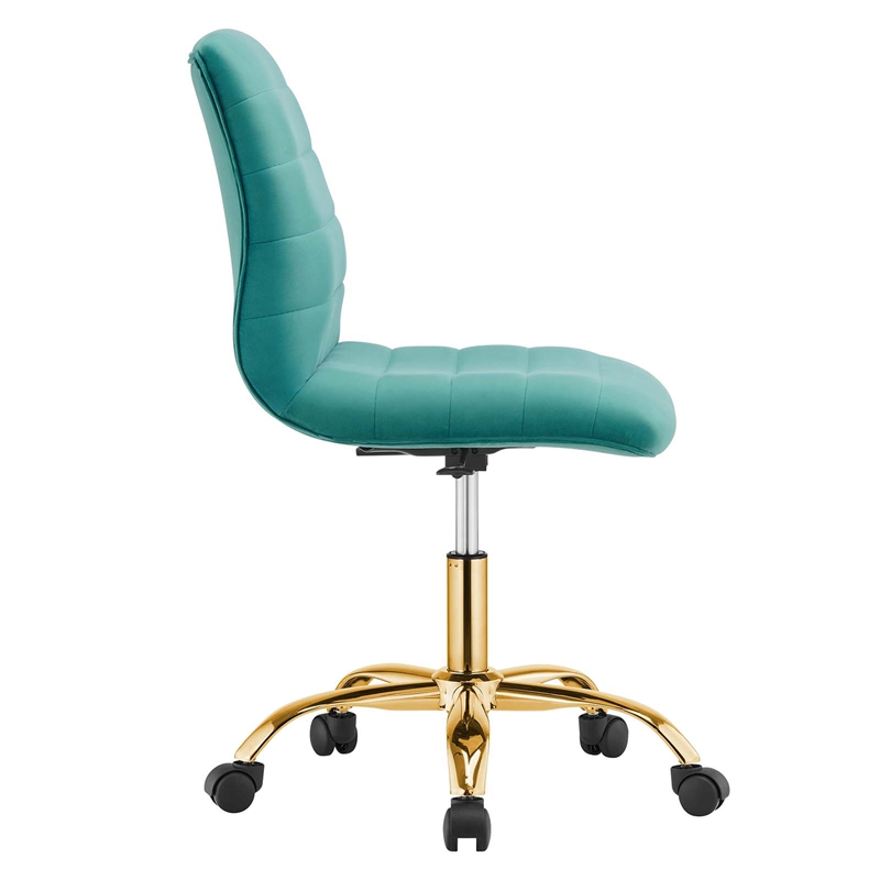 Modway Ripple Performance Velvet Office Armless Chair in Gold/Teal