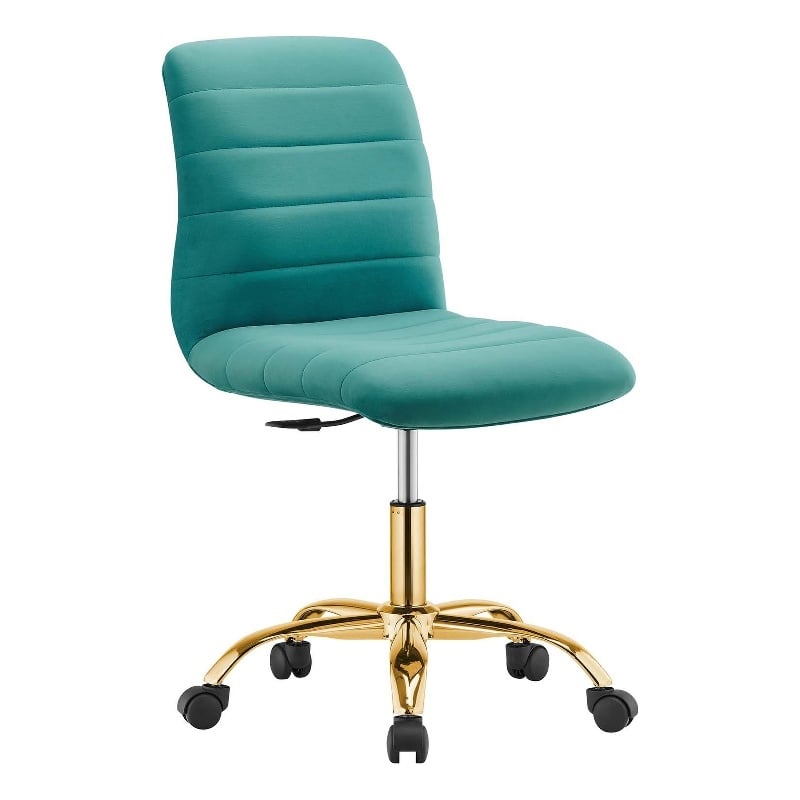 Modway Ripple Performance Velvet Office Armless Chair in Gold/Teal