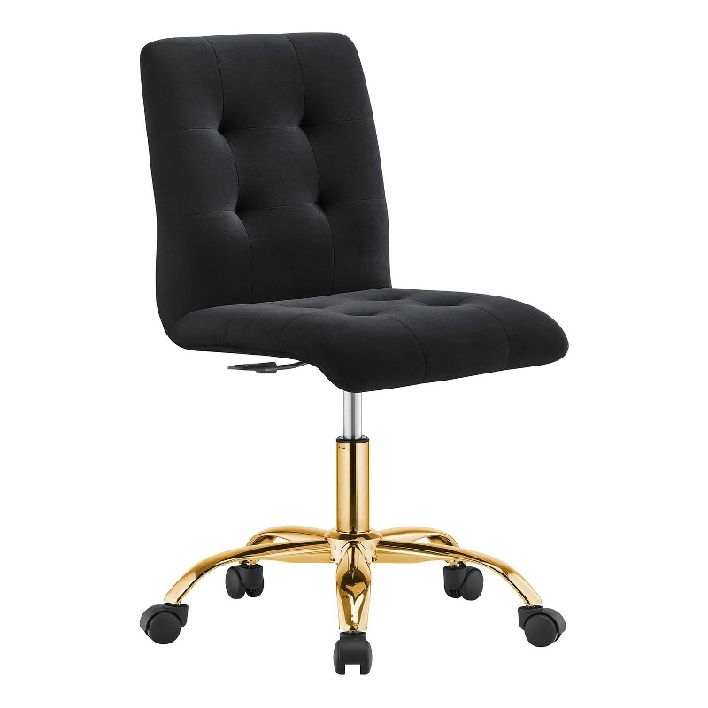 Modway Prim Metal and Performance Velvet Office Armless Chair in Gold/Black