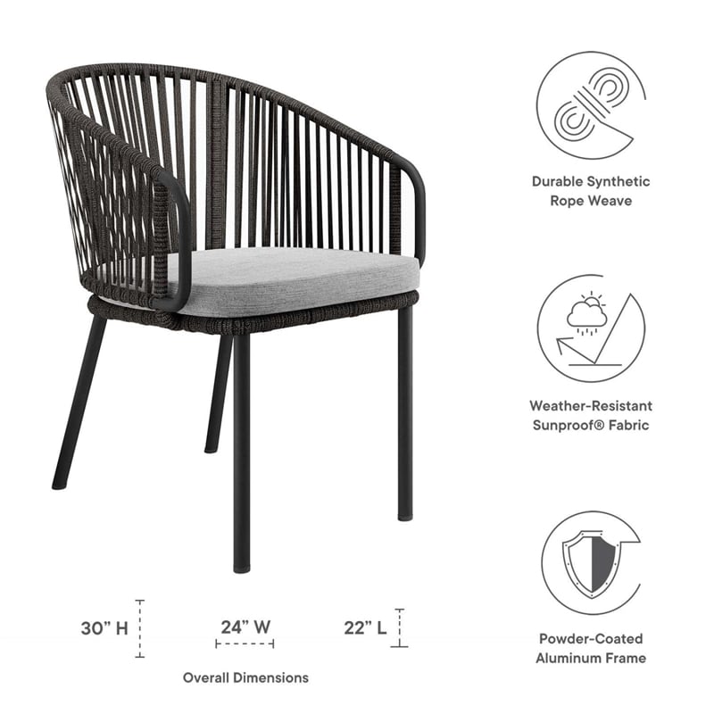 Modway Harbor Aluminum and Fabric Outdoor Armchair in Charcoal Gray