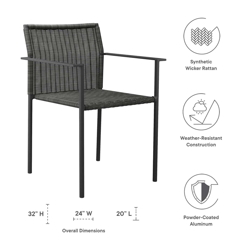 Modway Lagoon Wicker Rattan Outdoor Dining Armchairs in Charcoal (Set of 2)