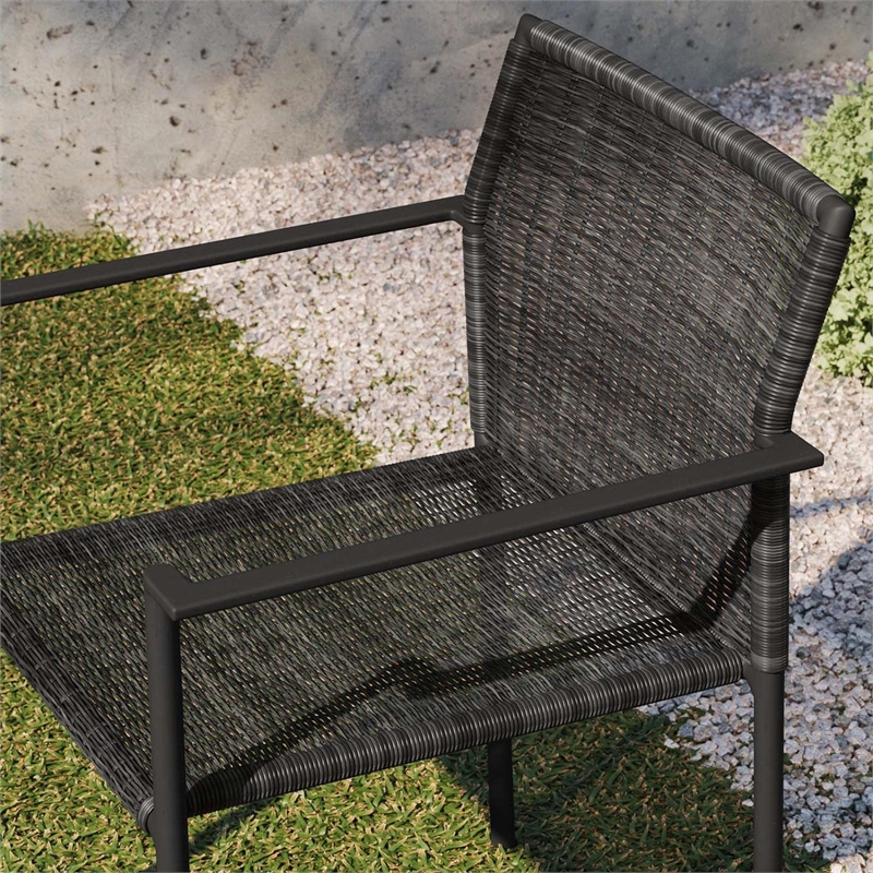 Modway Lagoon Wicker Rattan Outdoor Dining Armchairs in Charcoal (Set of 2)