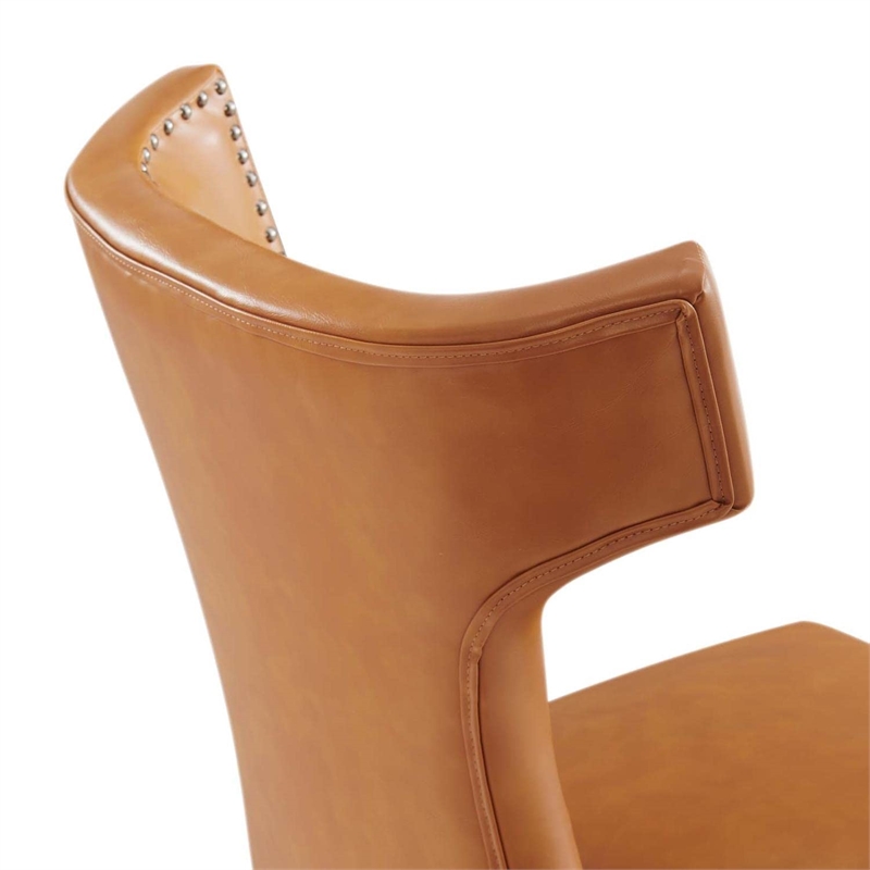 Modway Curve Solid Wood and Vegan Leather Dining Chair in Tan