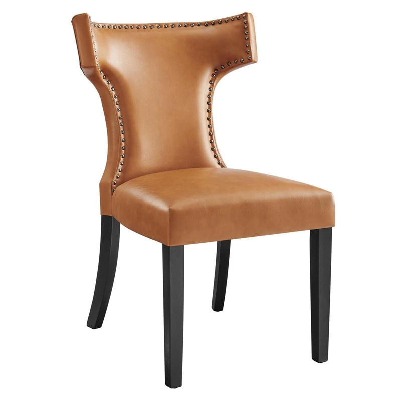 Modway Curve Solid Wood and Vegan Leather Dining Chair in Tan