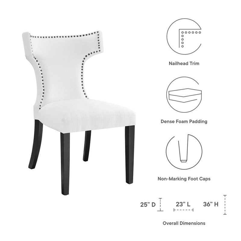 Modway Curve Solid Wood and Polyester Fabric Dining Chair in White