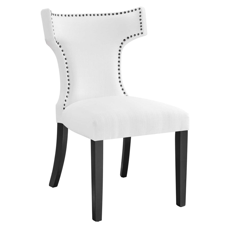 Modway Curve Solid Wood and Polyester Fabric Dining Chair in White