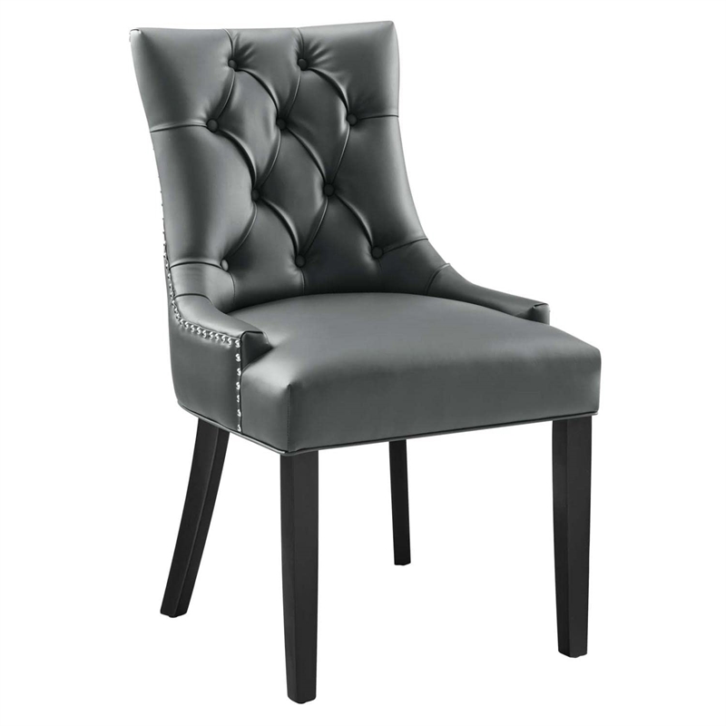 Modway Regent Solid Wood and Tufted Vegan Leather Dining Chair in Gray