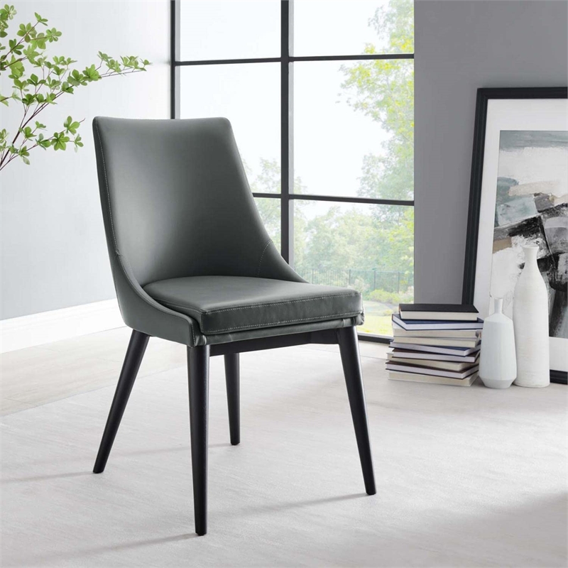 Modway Viscount Solid Wood and Vegan Leather Dining Chair in Gray