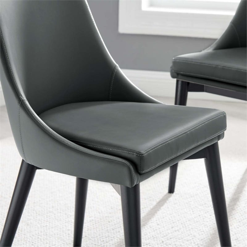 Modway Viscount Solid Wood and Vegan Leather Dining Chair in Gray