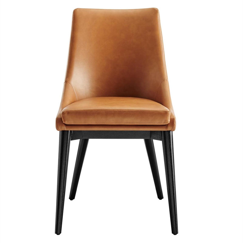 Modway Viscount Solid Wood and Vegan Leather Dining Chair in Tan
