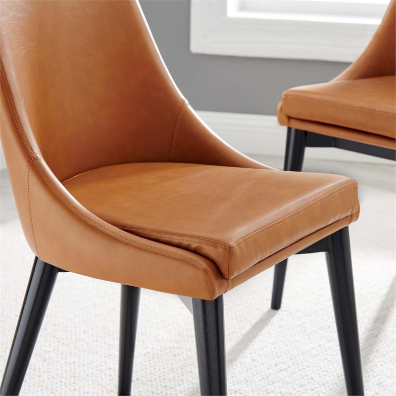 Modway Viscount Solid Wood and Vegan Leather Dining Chair in Tan