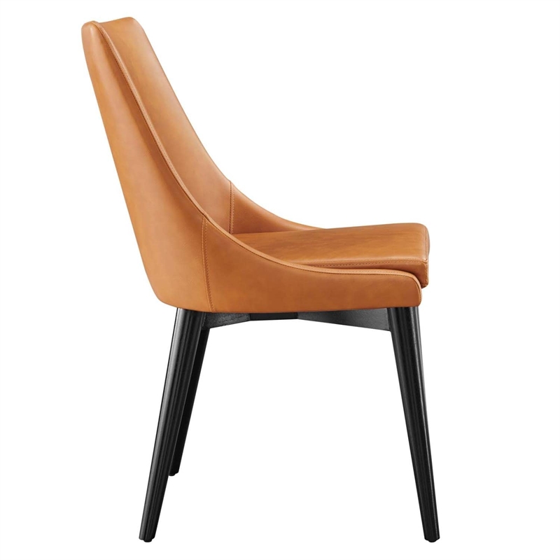 Modway Viscount Solid Wood and Vegan Leather Dining Chair in Tan