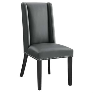 Modway Baron Solid Wood and Vegan Leather Dining Chair in Gray