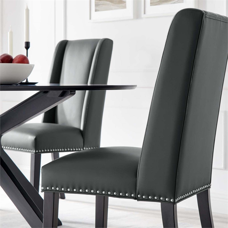 Modway Baron Solid Wood and Vegan Leather Dining Chair in Gray