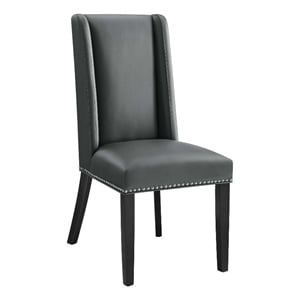 modway baron solid wood and vegan leather dining chair in gray