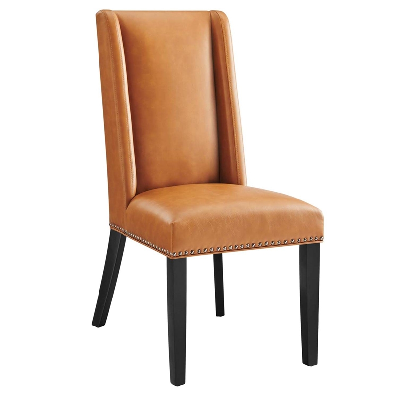 Modway Baron Solid Wood and Vegan Leather Dining Chair in Tan
