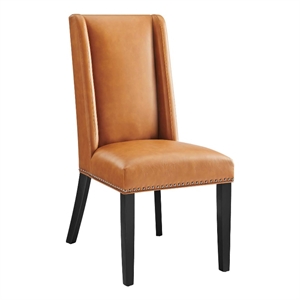 modway baron solid wood and vegan leather dining chair in tan