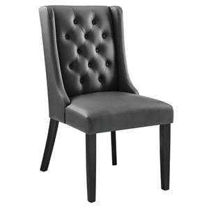Modway Baronet Solid Wood and Button Tufted Vegan Leather Dining Chair in Gray