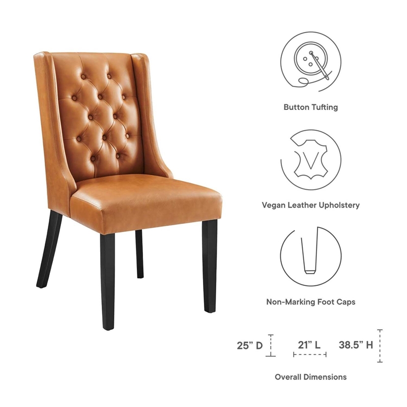Modway Baronet Solid Wood and Button Tufted Vegan Leather Dining Chair in Tan