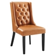 Modway Baronet Solid Wood and Button Tufted Vegan Leather Dining Chair in Tan