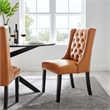 Modway Baronet Solid Wood and Button Tufted Vegan Leather Dining Chair in Tan