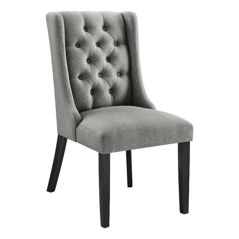 Modway Baronet Solid Wood and Button Tufted Fabric Dining Chair in Light Gray