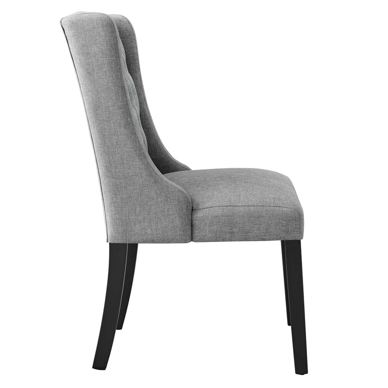 Modway Baronet Solid Wood and Button Tufted Fabric Dining Chair in Light Gray