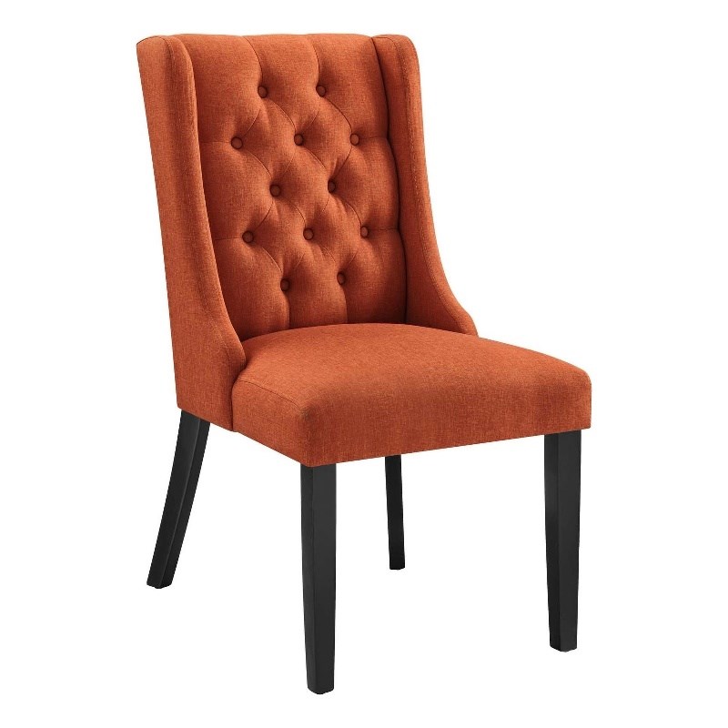 Modway Baronet Solid Wood and Button Tufted Fabric Dining Chair in Orange