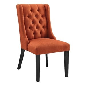 Modway Baronet Solid Wood and Button Tufted Fabric Dining Chair in Orange